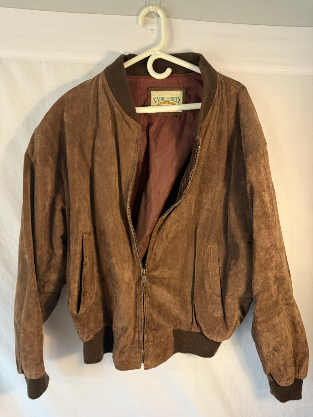 Saddlebred Mens Size 44 Brown Genuine Suede Leather Full Zip Bomber Jacket